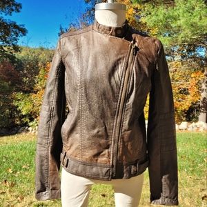 Kut from the Kloth Averi Faux Leather Vegan Brown Ombre Quilted Moto Jacket
